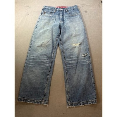Vintage Pepe Baggy Wide Leg Light Denim Jeans Distressed Ripped Frayed Hem 31X31
