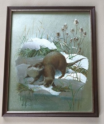 Gerahmter Audrey North Vintage Metallic Foliendruck mit Otter H27 B22 cm