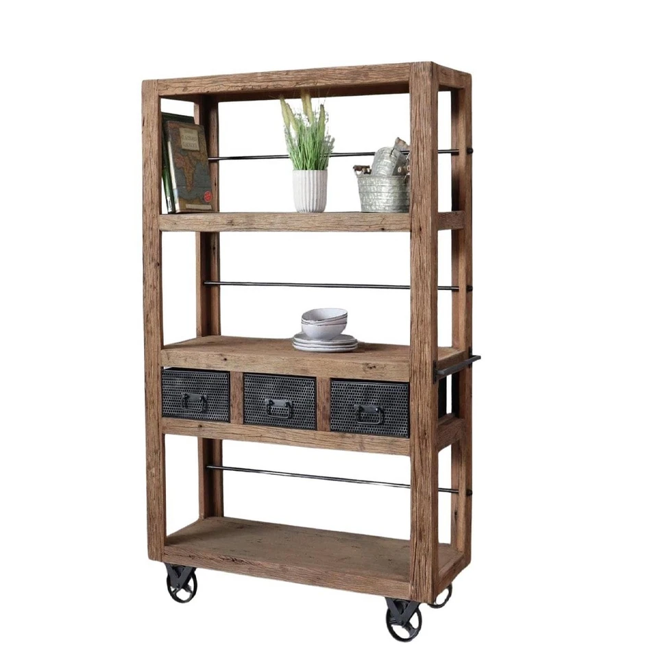 Regal Altholz MARE massiv rustikal Bücherregal rollbar Industrial Style Design - Bild 1 von 4