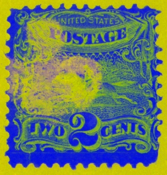 US SC #113 2c POST HORSE AND RIDER G GRILL BLUE FANCY CANCEL SCV $140 - Image 3 of 4