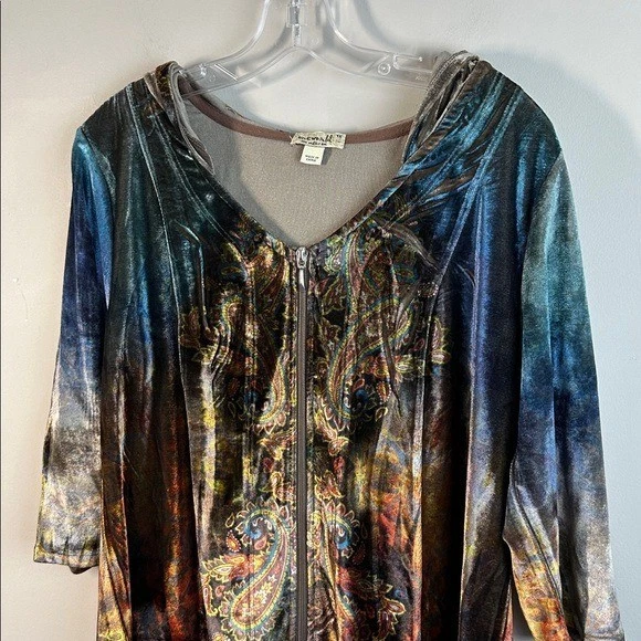 Sudadera con Capucha One World Mujer Terciopelo Estampado Paisley Cremallera Frontal Talla 1X Artística Forrest Fairy Foto 3 de 4