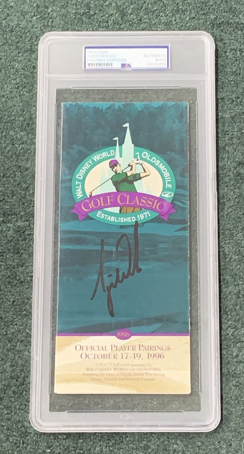 Tiger Woods Autographed Signed 1996 Walt Disney World/Olds Classic PGA Win #2 Pairing PSA 