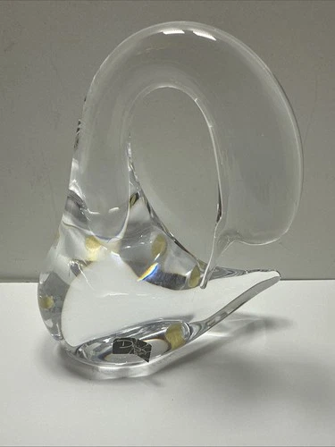 Daum France Signed Crystal Art Glass Swan Bird Figurine Paperweight Statue 5”