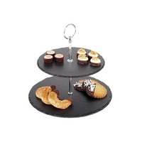 Aps 989 Assheuer & Pott Etagere 2-Stufig, Naturschiefer, H: 24 Cm, ø 20 / 25 Cm,