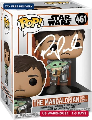 Pedro Pascal The Mandalorian with Grogu Child #461 Facsimile Signed Reprint Lase