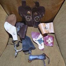 Vintage 1950s 1960 Leather Toy Cowboy Western Holsters Gun Lot stirrup lot of 12