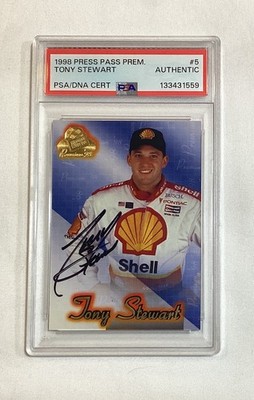 TONY STEWART RC 1998 PRESS PASS PREMIUM SIGNED AUTOGRAPH ROOKIE CARD #5 PSA AUTO