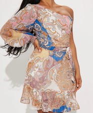 NWT Fashion Nova Ruffle Mini Dress Sz S Multicolored One Shoulder