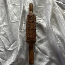Wooden Rolling Pin Embossed Cookie Baking Kitchen Birds, Fruit & Flowers Molds