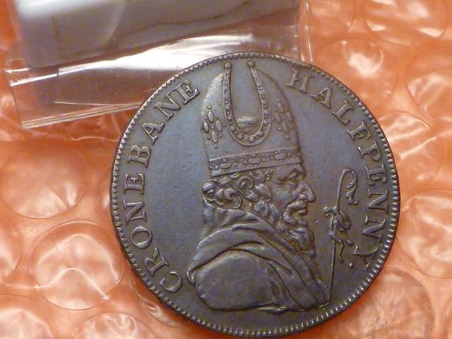 1789 CRONEBANE IRISH MINE Colonial Halfpenny Letter/EDGE Trade Token AUNC. #4