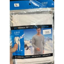 Leo Poldo 2 pc Thermal Set for Men Cotton Waffle Stretch Longjohns Set L NIB