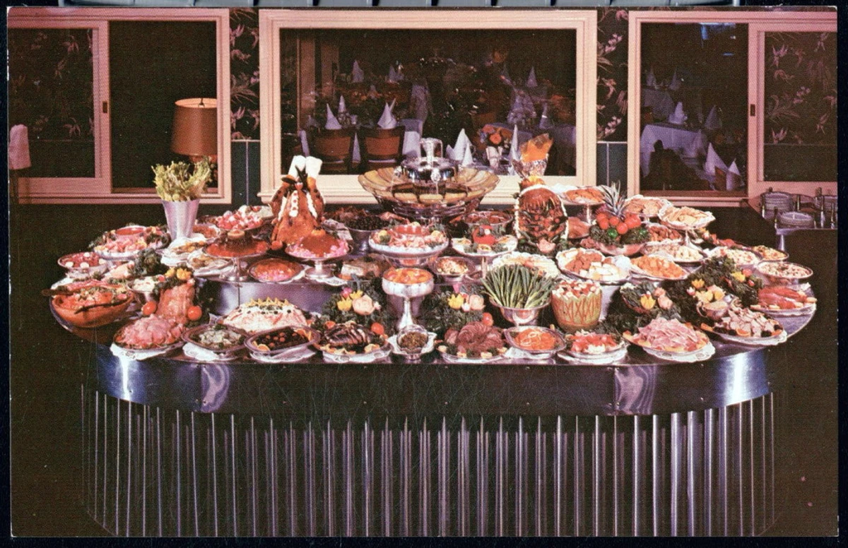 SOMERVILLE NJ Stockholm Restaurant Smorgasbord Buffet Table Vintage Postcard Old