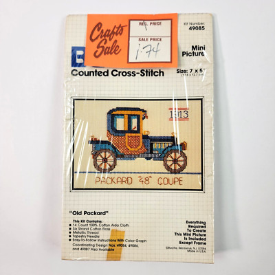 Vtg Bucilla Counted Cross-Stitch *Packard 48 Coupe* #49085 - Size 7X5'' New