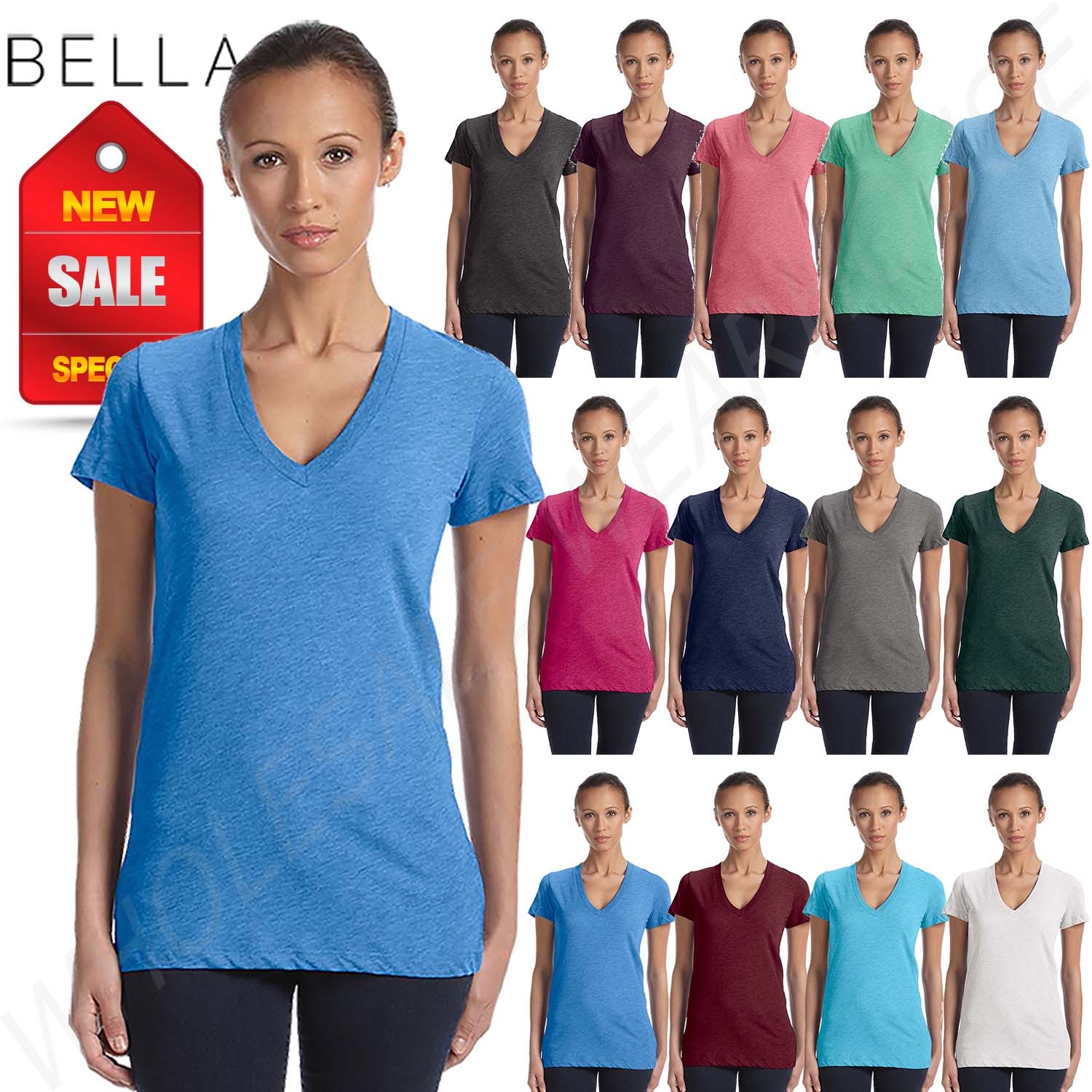 NEW Bella Canvas Ladies Triblend Short Sleeve Deep V-Neck T-Shirt M ...