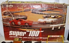 ELDON SUPER "100" ROAD RACING SLOT CAR SET 1:32 BOXED 1960s WITH CARS