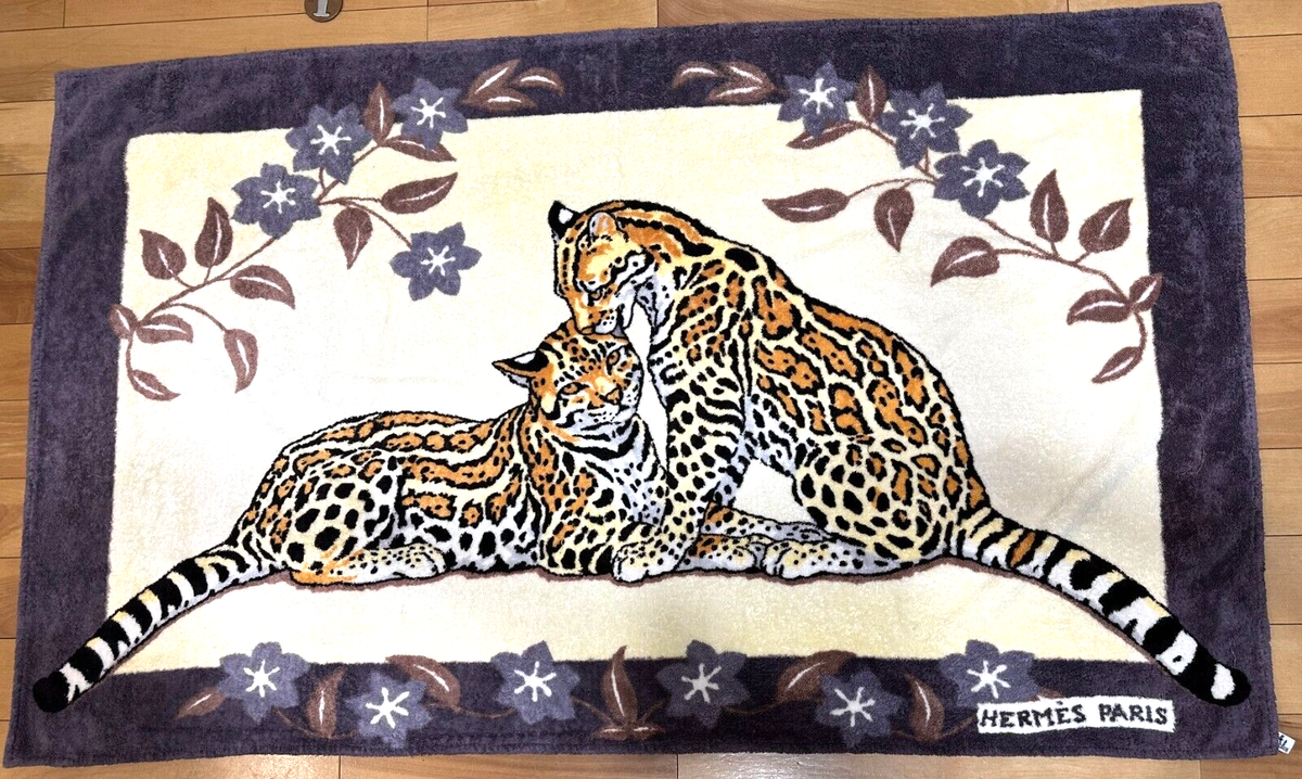 HERMES Beach towel Rug Entrance Mat Leopards pattern 150 x 90 Gray