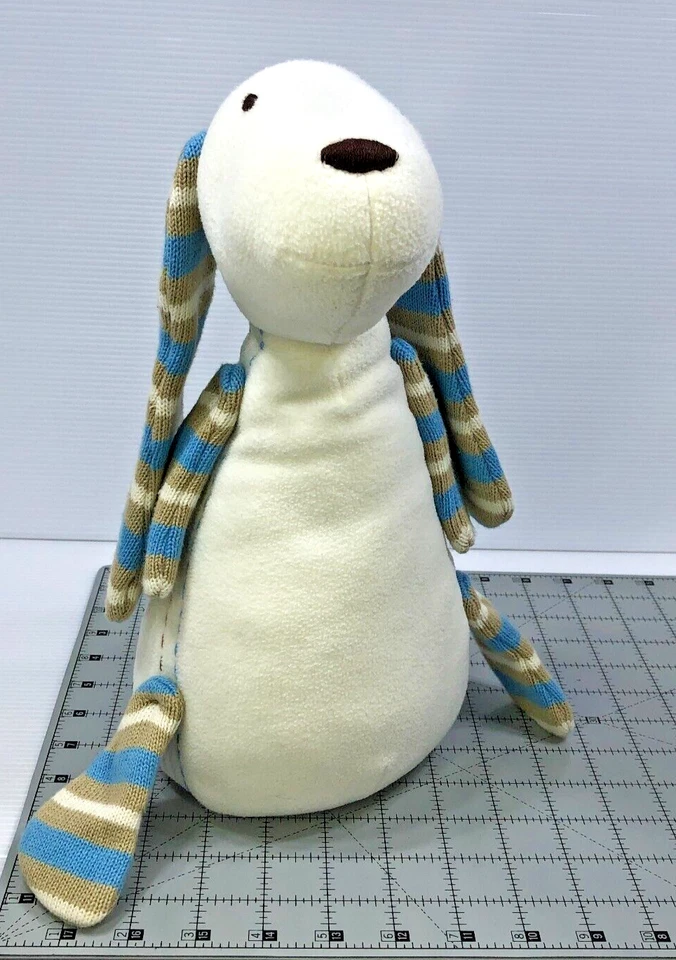 Peluche Pottery Barn Kids PBK Cachorro Perro Blanco Azul Marrón Rayas Tejido Orejas Patas Foto 2 de 4