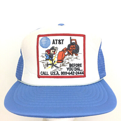 Vtg AT&T Patch Hat Before You Dig Logo Mesh Foam Snap Back Trucker Baseball Cap