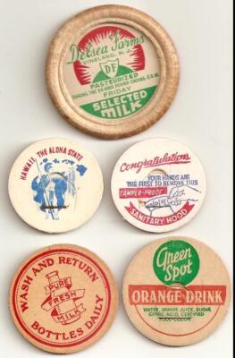 5 Vintage Milk/Drink Caps: Hawaii, Delsea Farms. Green Spot, Congratulations +++