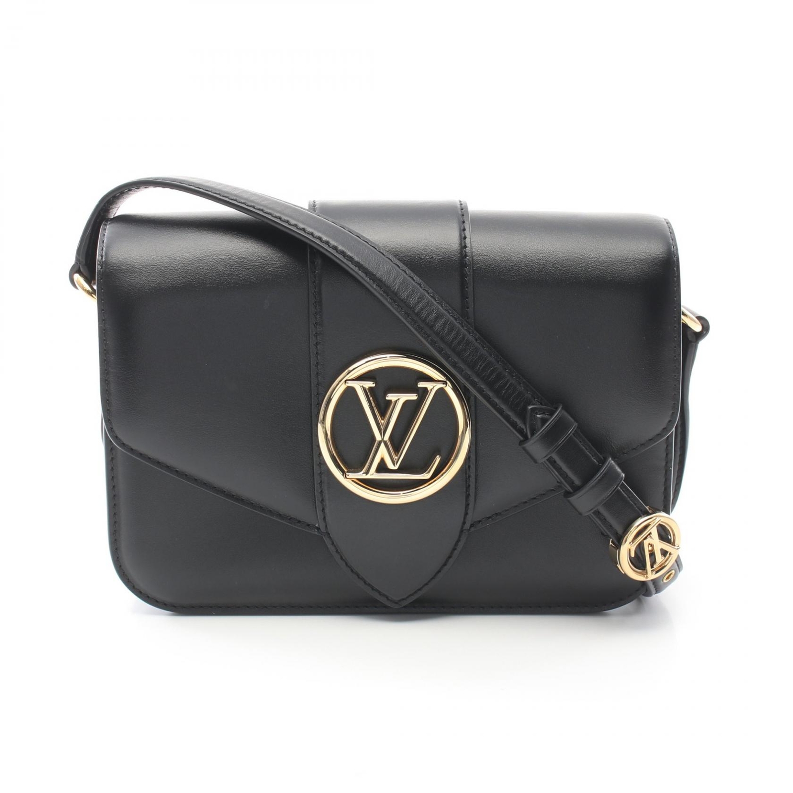 LOUIS VUITTON LV PONT 9 Black Leather Shoulder Bag M55948 Crossbody Women Pre-Owned