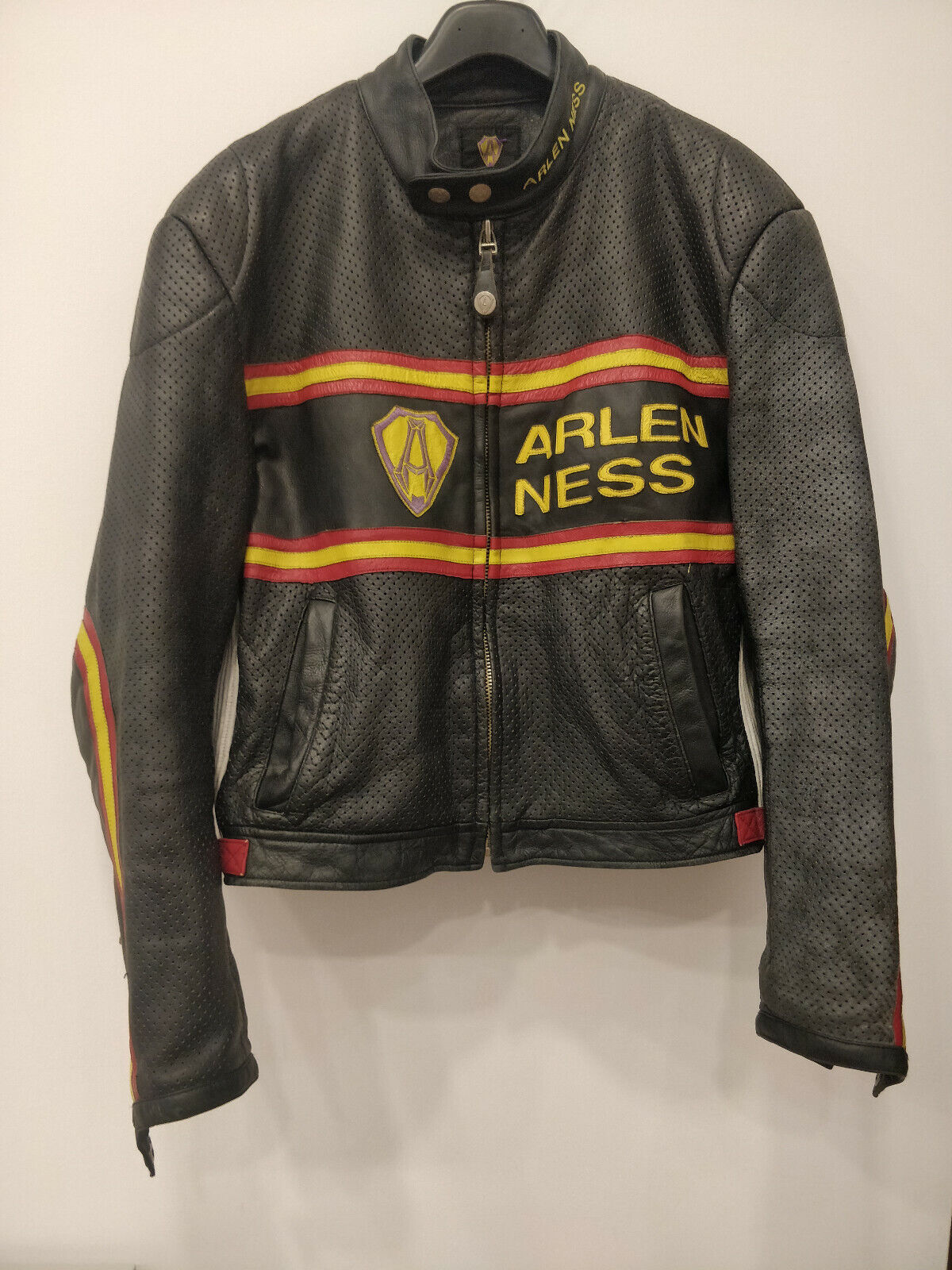 GIACCA GIUBBOTTO MOTO ESTIVO IN VERA PELLE ARLEN NESS ANNI '90 VINTAGE TAGLIA XL