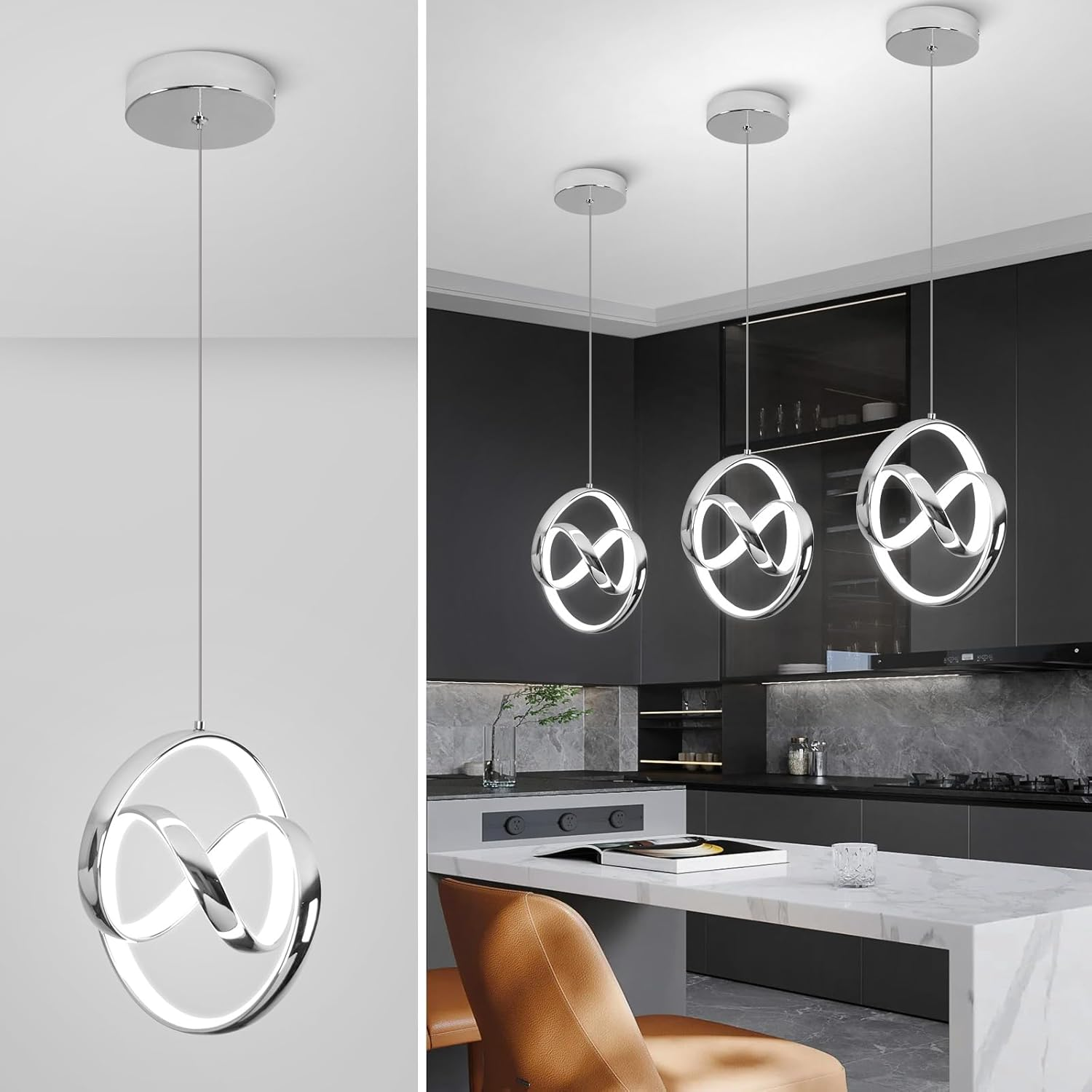 6000K Modern Pendant Light Fixtures, LED Pendant Lights Kitchen Island Lighting