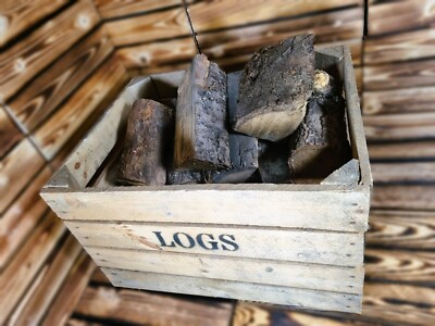 ''STÄMME'' KORB / FEUERHOLZLAGER / KAMINANZÜNDERKASTEN alte Holzapfelkiste