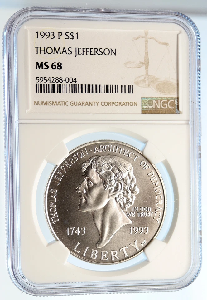 1993P UNITED STATES USA President Thomas Jefferson Silver Dollar Coin NGC i95560 - Image 3 of 4