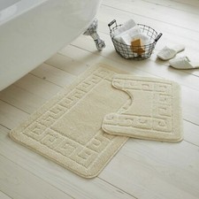 GREEK BATH MAT PEDESTAL SET NON SLIP SOFT TOILET ABSORBENT BATHROOM RUGS 2 PIECE