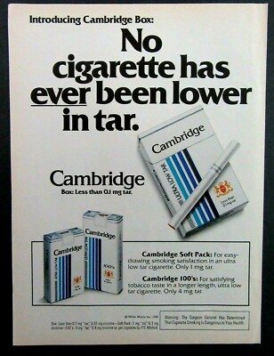 8 mg tar cigarettes 1980 CAMBRIDGE Ultra Low Tar Cigarettes Magazine Ad