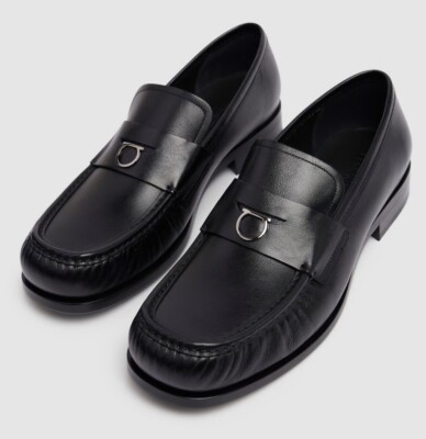 New Salvatore Ferragamo DELMO Black Leather Men Loafers Shoes 8.5