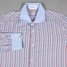 Bugatchi Uomo Shirt Mens 17 Blue Red Striped Dress Button Up Long Sleeve