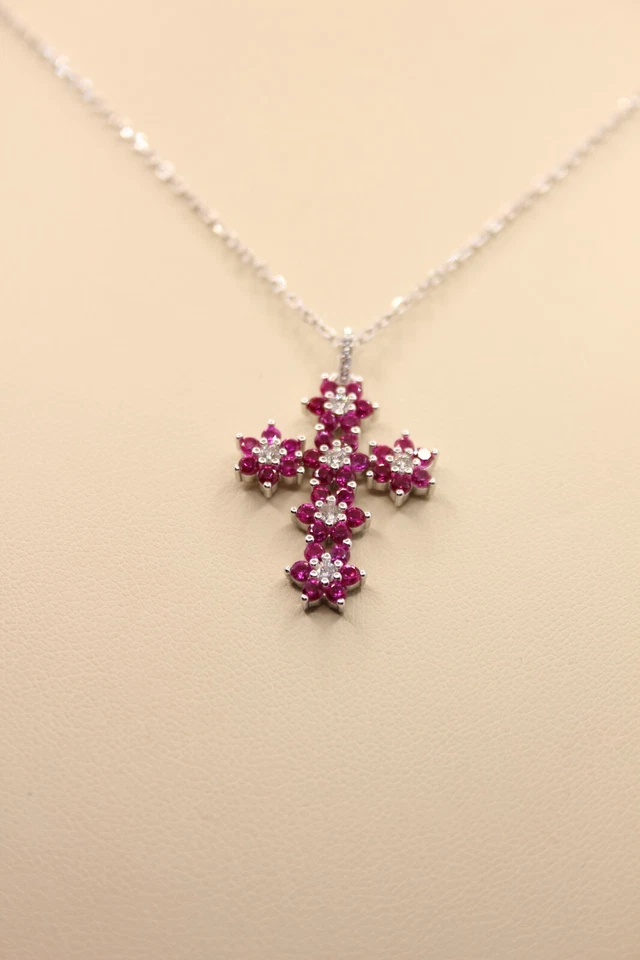 CROCE ARGENTO DONNA INCASTRO FIORE ZIRCONI COLORATI MM 20X27 MM 2 EXPLOIT - Immagine 3 di 4