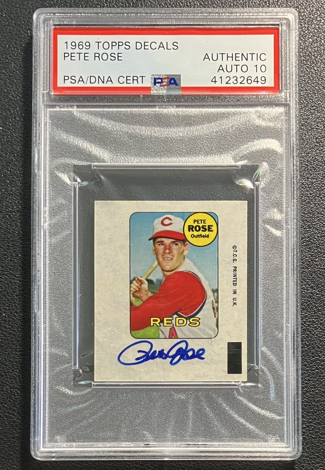 1969 Topps Decals Pete Rose Signed PSA/DNA Authentic Autograph Grade 10 Reds HOF
