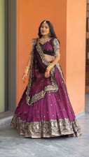 New Designer Wine Chinnon Silk Lehenga Choli And Dupatta For Wedding  Party