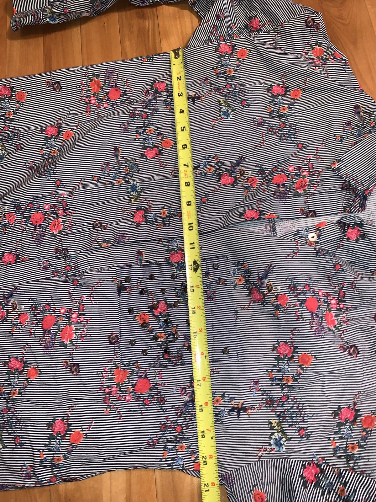Zara Basic Striped Floral Print Button Up Blouse … - image 7