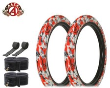 ALTA 20" X 2.35" SEMISLICK STREET PARK TIRES BMX BIKE CAMO/ARMY RED 6PC SET.