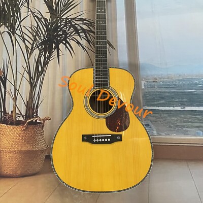 USA OM42 Yellow Acoustic Guitar NO EQ Solid Spruce Top Ebony Fretboard Free Ship