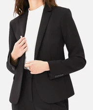 NEW ANN TAYLOR BLACK PETITE ONE BUTTON DOUBLE KNIT BLAZER JACKET SZ 8P