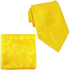 New Men's Polyester Woven Neck Tie necktie  hankie set paisley Yellow wedding