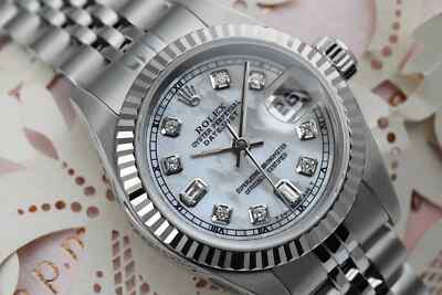Rolex Datejust 26 mm White Mother Of Pearl Diamond Dial Steel Ladies Watch