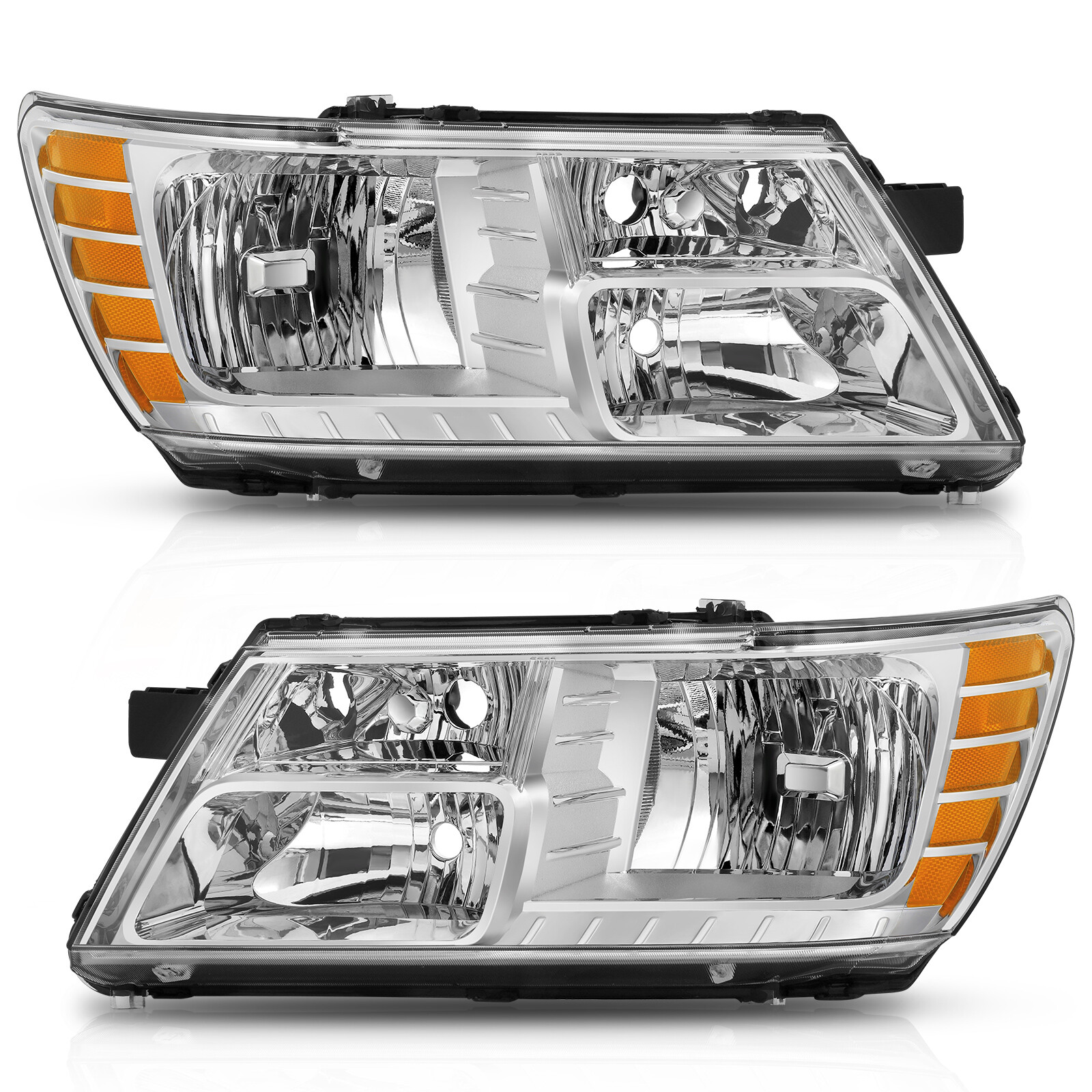 Headlights For 2009-2020 Dodge Journey Chrome Housing Amber Corner Headlamp L+R