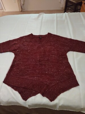 ERIKA Women's loose knit burgundy/silver thread V-neck 3/4 sleeve NWT Sweater 2X