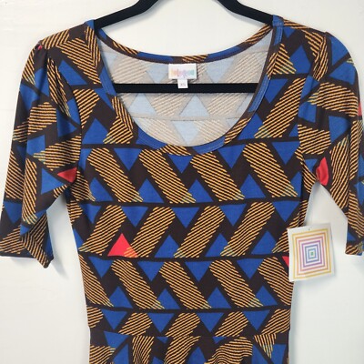 lularoe fit and flare dress LuLaRoe XS Nicole Dress Blue Black Red NWT Fit And Flare Dress Geometric  Pattern