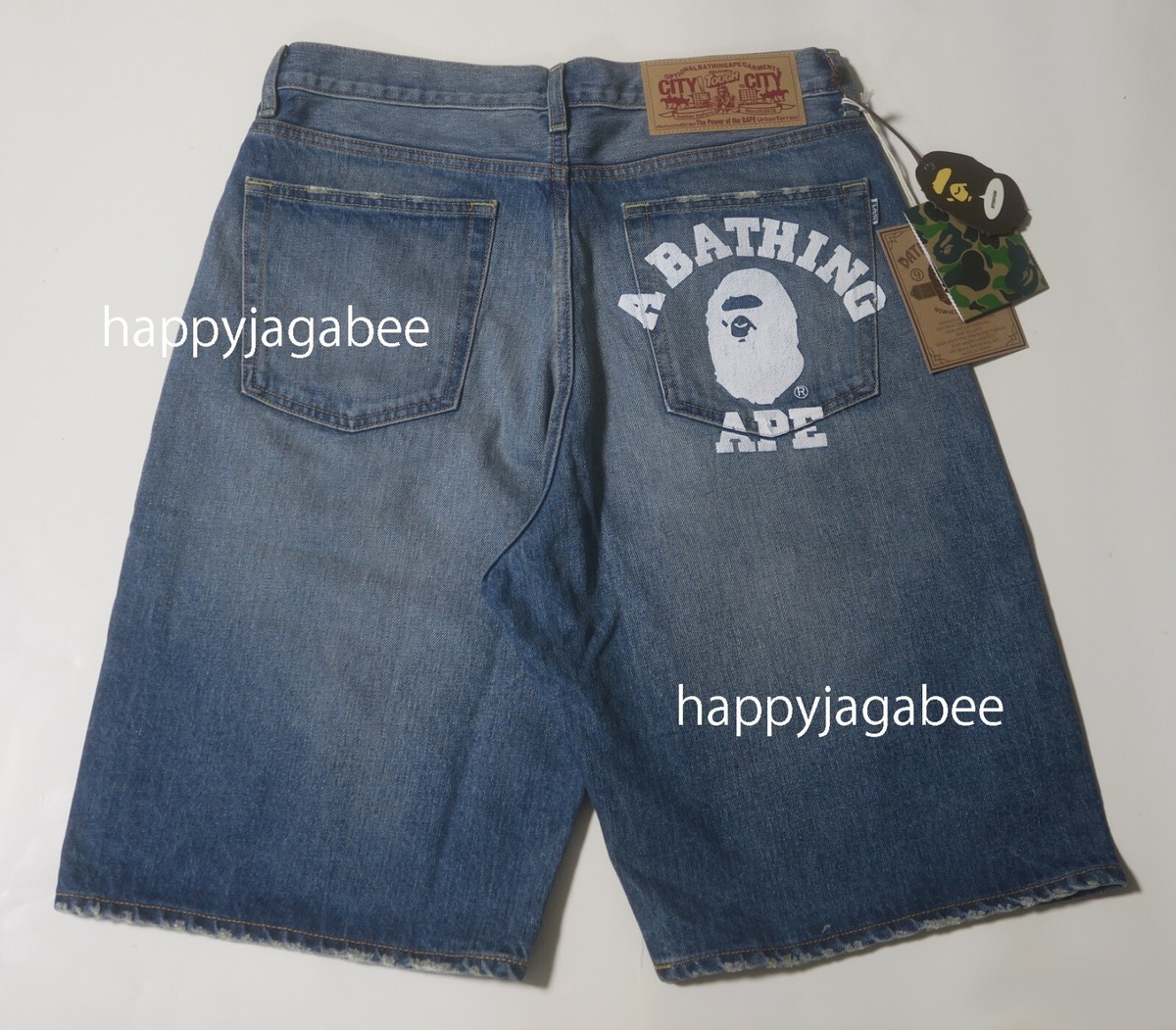 A BATHING APE Men's COLLEGE RELAXED FIT 13oz DENIM SHORTS