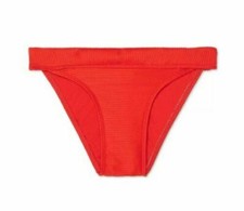 Junior's Xhilaration Red Ribbed Cheeky Swim Bottom Bikini, Size M