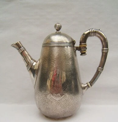 ancienne cafetière Christofle modèle bambou en métal argenté monogramme BM - Photo 1/4