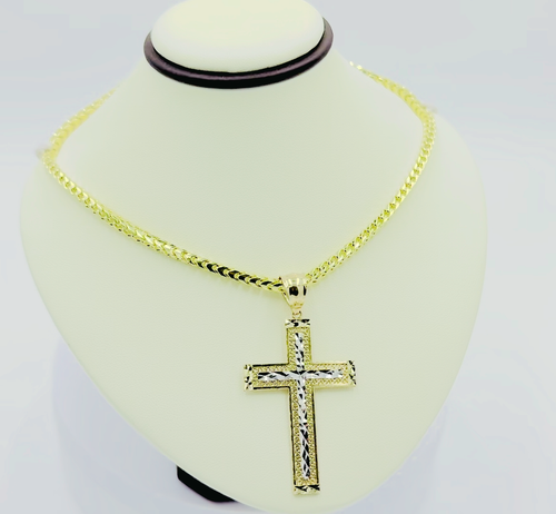 14k Two-Tone Diamond Cut Cross Pendant W Box (From Italy) 772-5118 - Video 1 of 1