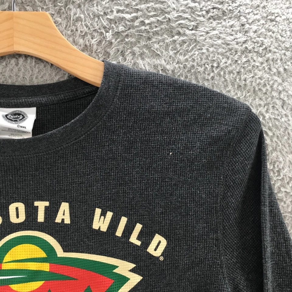 Moletom NHL Minnesota Wild masculino M cinza pulôver manga longa tripulação malha waffle - Imagem 3 de 4