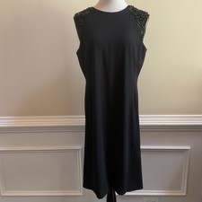 Badgley Mischka Black Beaded Cap Sleeve Shift Dress With Lining Size 16